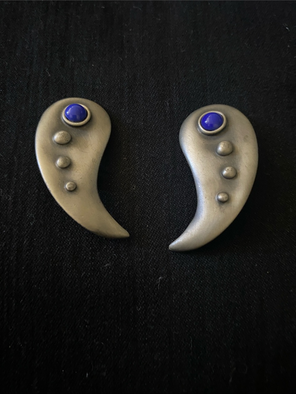 Ben-Amun  by Isaac Manevitzsi Curved Stud Earrings with  Blue Cabochons
